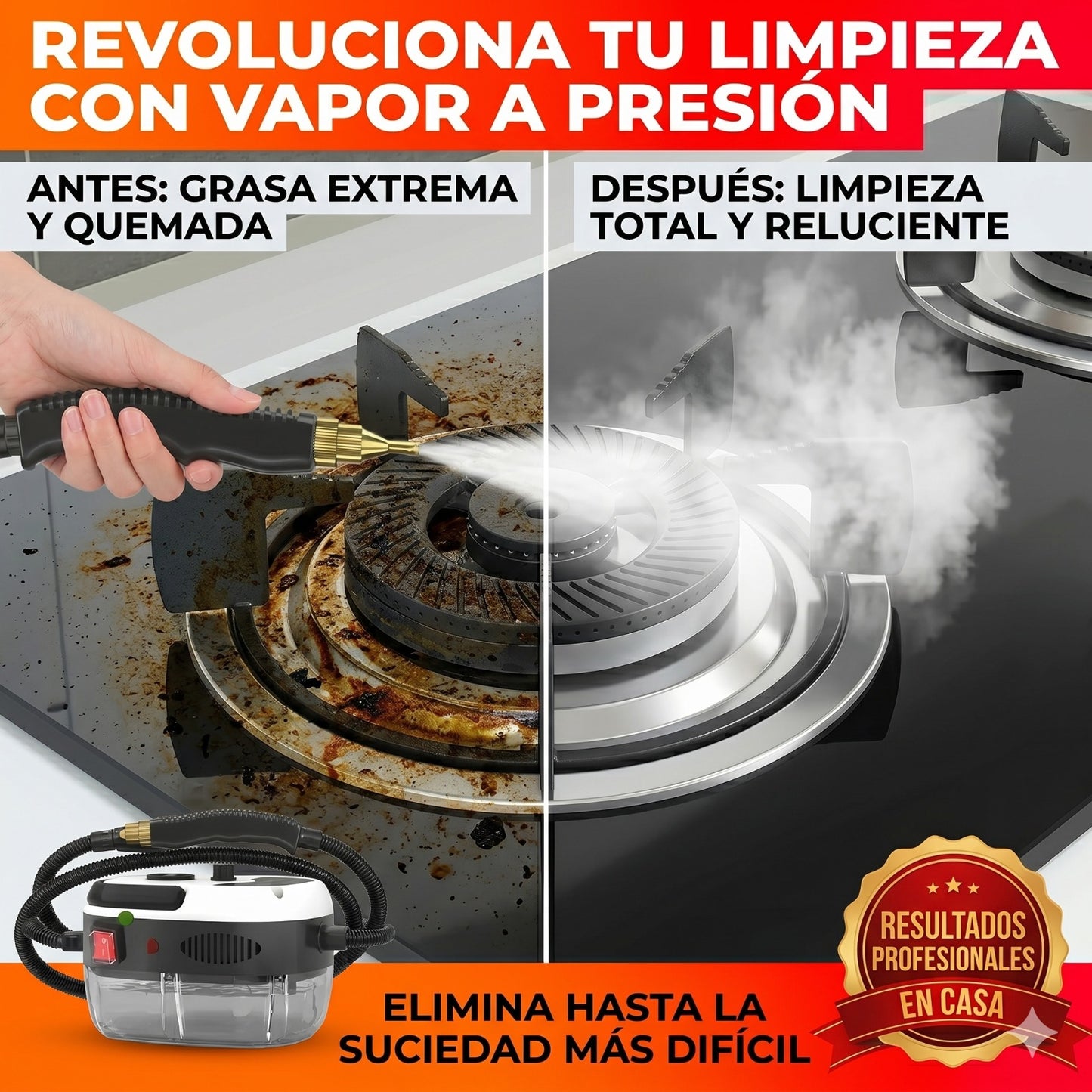 VaporForce™ Pro 2500: El fin de la grasa y el sarro en segundos
